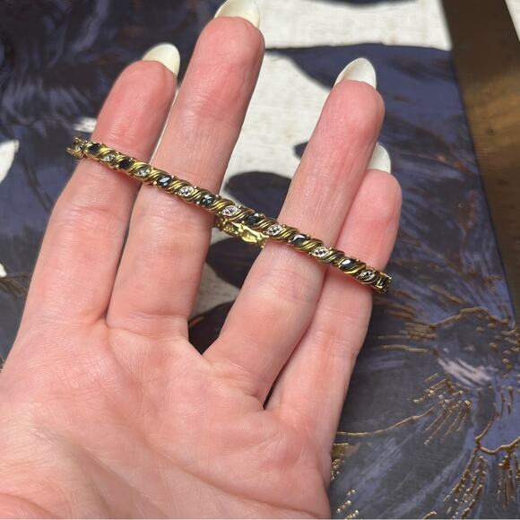 Vintage 80s Gold Vermeil and 925 Sterling Silver Faux Diamond Tennis Bracelet D1 - Picture 4 of 15